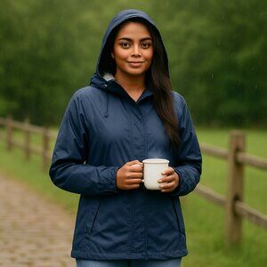 LL Bean Women’s Navy Blue Rain Jacket Windbreaker Hooded Size Large